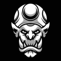 Ogre Mushroom Hat Black and White Mascot Design vector