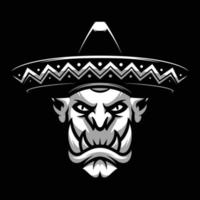 Ogre Sombrero Black and White Mascot Design vector