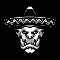 Ogre Sombrero Black and White Mascot Design vector