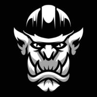 Ogre Safety Helmet Black and White Mascot Design vector