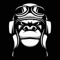 Gorilla Pilot Black and White Mascot Design vector