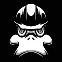 Pato la seguridad casco negro y blanco mascota diseño vector
