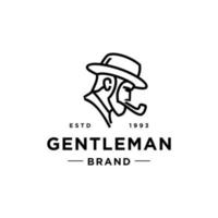 gentlemen logo with smoke pipe. vintage retro classic gentleman with bow hat in victorian style. man logo in trendy outline line logo vector icon