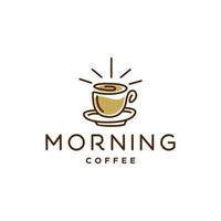 morning coffee cafe logo. coffee sunrise sunset tea morning line outline logo with mug and cup also sun hipster logo icon design for cafe , restaurant cafetaria illustration vector