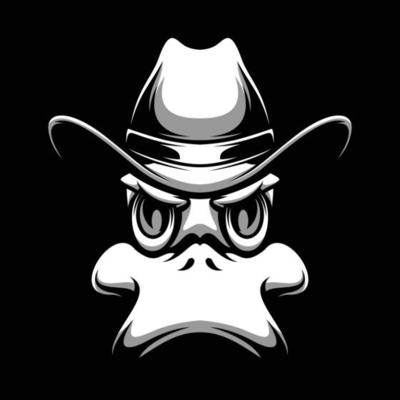 Duck Cowboy Black and White Mascot Design