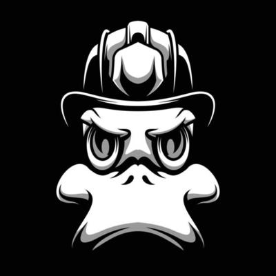 Duck Firefighter Black and White Mascot Design