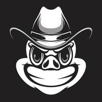 Pig Cowboy Black and White Mascot Design vector