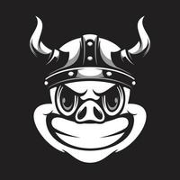 Pig Viking Black and White Mascot Design vector