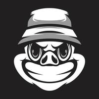 cerdo Cubeta sombrero negro y blanco mascota diseño vector