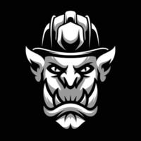 Ogre Firefighter Black and White Mascot Design vector