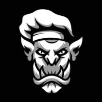 Ogre Chef Black and White Mascot Design vector