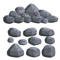 Stack of flat stone rock set. Different grey boulders. Pile of broken debris. Nature decoration. vector