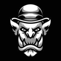 Ogre Cap Black and White Mascot Design vector