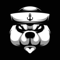 Bear Sailor Black and White Mascot Design vector