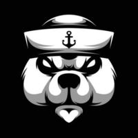 Bear Sailor Black and White Mascot Design vector