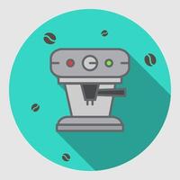 Coffee machine flat square icon with long shadows. vector