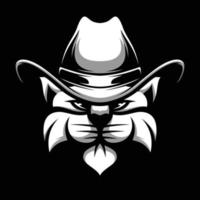 Cat Cowboy Black and White Mascot Design vector