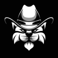 Cat Cowboy Black and White Mascot Design vector