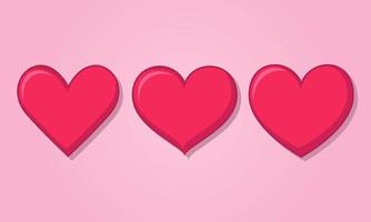 Realistic pink hearts set, shape with highlights and shadows. vector