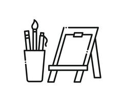 Drawing on canvas. Painting icon. Linear style. Hobby vector illustration.