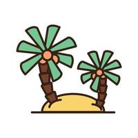 Travel. Palm tree icon in the sand. Vector illustration of a colored palm tree on a sand island