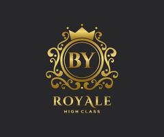 Golden Letter BY template logo Luxury gold letter with crown. Monogram alphabet . Beautiful royal initials letter. vector