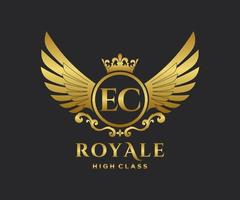 Golden Letter EC template logo Luxury gold letter with crown. Monogram alphabet . Beautiful royal initials letter. vector