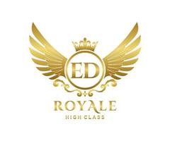 Golden Letter ED template logo Luxury gold letter with crown. Monogram alphabet . Beautiful royal initials letter. vector