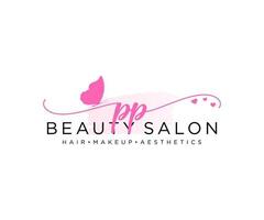 Initial PP feminine logo collections template. handwriting logo of initial signature, wedding, fashion, jewerly, boutique, floral and botanical with creative template for any company or business. vector