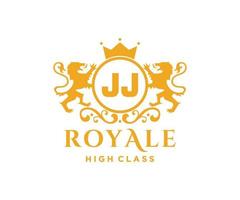 Golden Letter JJ template logo Luxury gold letter with crown. Monogram alphabet . Beautiful royal initials letter. vector