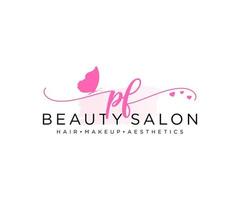 Initial PF feminine logo collections template. handwriting logo of initial signature, wedding, fashion, jewerly, boutique, floral and botanical with creative template for any company or business. vector