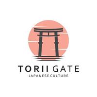 Japanese torii gate logo design vector illustration template