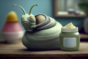 snail and cosmetic mucin cream illustration photo