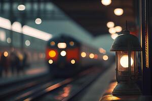 noche luces ferrocarril estación ilustración generativo ai foto