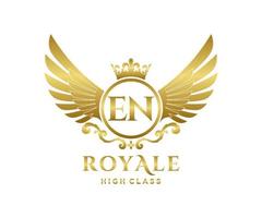 Golden Letter EN template logo Luxury gold letter with crown. Monogram alphabet . Beautiful royal initials letter. vector