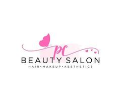 Initial PC feminine logo collections template. handwriting logo of initial signature, wedding, fashion, jewerly, boutique, floral and botanical with creative template for any company or business. vector