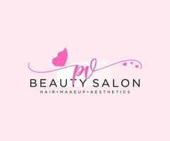 Initial PV feminine logo collections template. handwriting logo of initial signature, wedding, fashion, jewerly, boutique, floral and botanical with creative template for any company or business. vector