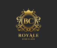 Golden Letter BC template logo Luxury gold letter with crown. Monogram alphabet . Beautiful royal initials letter. vector