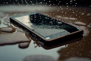 phone fell into a puddle of splashing water photo