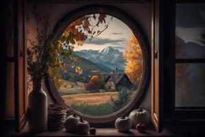 ver desde el ventana en el otoño paisaje generativo ai foto