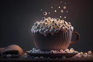 hot cocoa sprinkled with white marshmallow illustration photo
