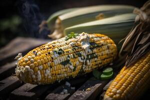 grilled corn with melted cheese illustration photo