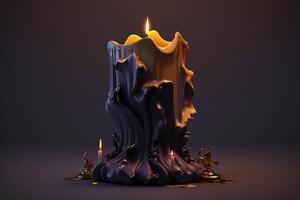 brown burning candle with melted wax illustration photo