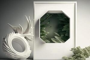 vertical empty white frame canvas mockup with green plant nature photo