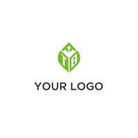 TB monogram with leaf logo design ideas, creative initial letter logo with natural green leaves vector