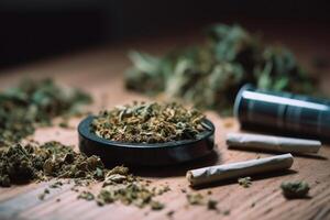 green smoking cannabis buds, recreational drug weed photo