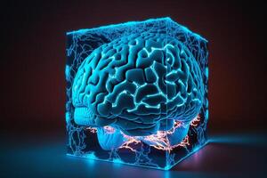 blue illuminated neon brain mind illustration photo