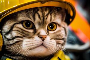 gato mascota vistiendo un bombero casco ilustración generativo ai foto