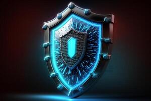 cyber security, guard data protection shield neon blue color illustration photo