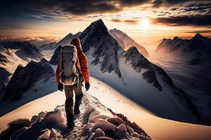 man climber climbing everest snowy mountains illustration photo